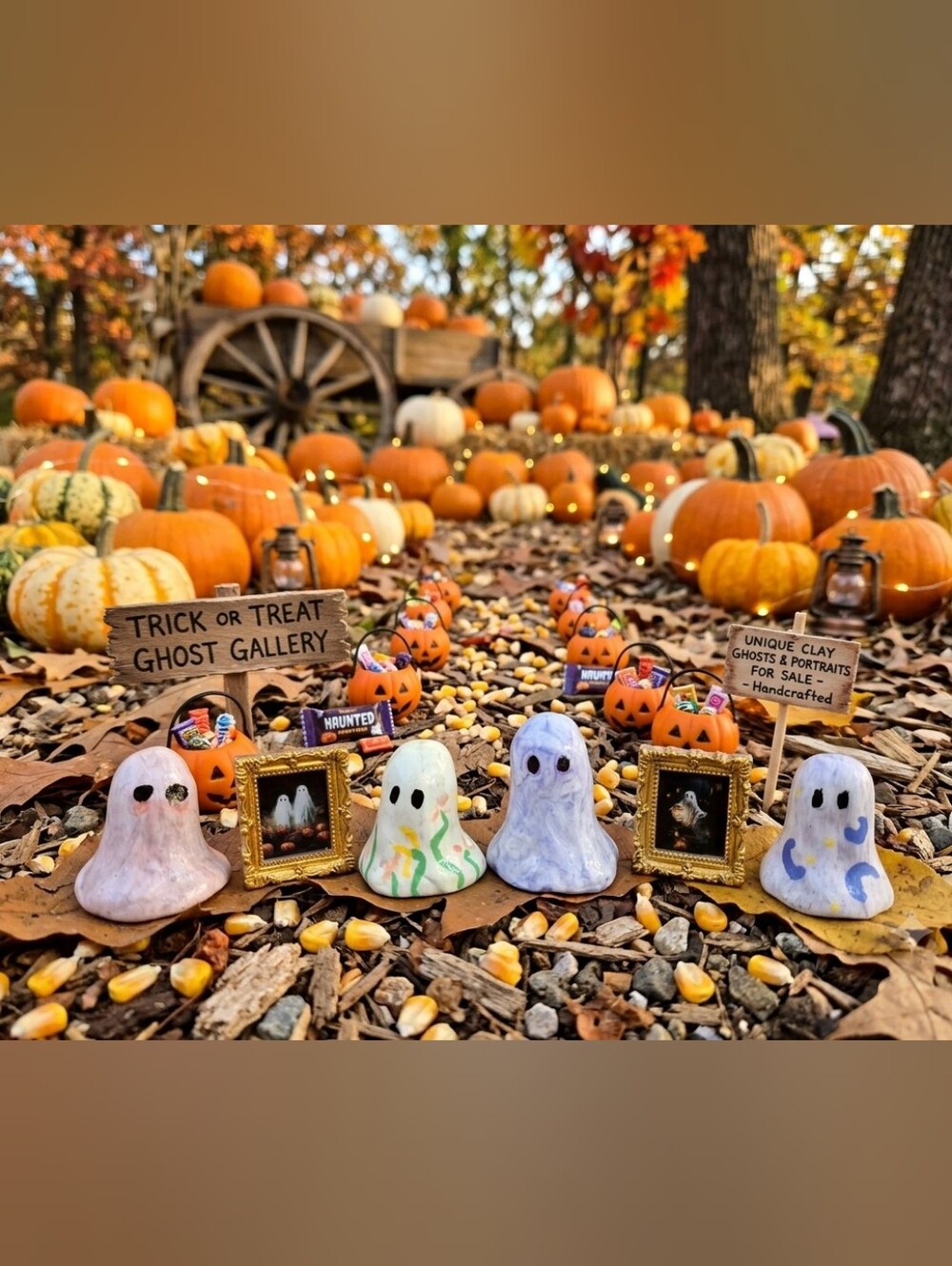🌙 4 Spooky Cute Ghosts Handcrafted Holiday Decor Desk Figures 👻